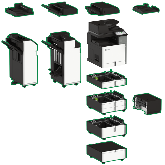 Lexmark XC9635 optional trays, finishers and cabinet
